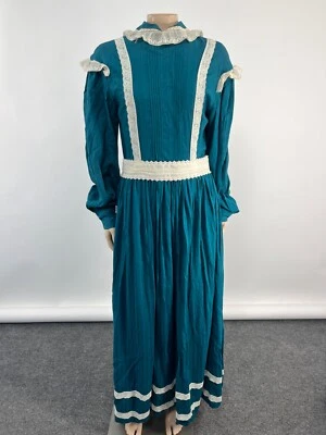 Maxi Vestido Vintage Años 70 Pradera Encaje Manga Larga Pequeña Casa Verde Azulado Disfraz JJ14 Foto 1 de 4