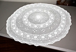 Centro de pieza de ganchillo estilo vintage techo redondo blanco 33" retro decoración del hogar #03 - Imagen 1 de 7