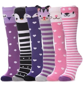 Girls Knee High Socks Animal Pattern Warm Cotton Long Boot Socks 6 Pairs - Picture 1 of 6