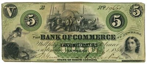 1861 Bank of Commerce at Newburn, North Carolina $5 Obsolete Note (62868) - Picture 1 of 2
