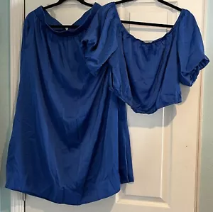 Women's 2 Piece Skirt & Crop Set - Silky Blue Size XL with Pockets - Picture 1 of 13