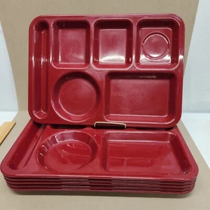 SET OF 6 Red Carlisle Cafeteria 6-Section Lunch Trays 14" x 10" Picnic BBQ Camp - Picture 1 of 6