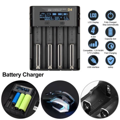 LCD Smart Battery Charger 4 Slots For AA AAA AAAA Ni-MH Lithium Battery Tool USB - Image 1 of 4