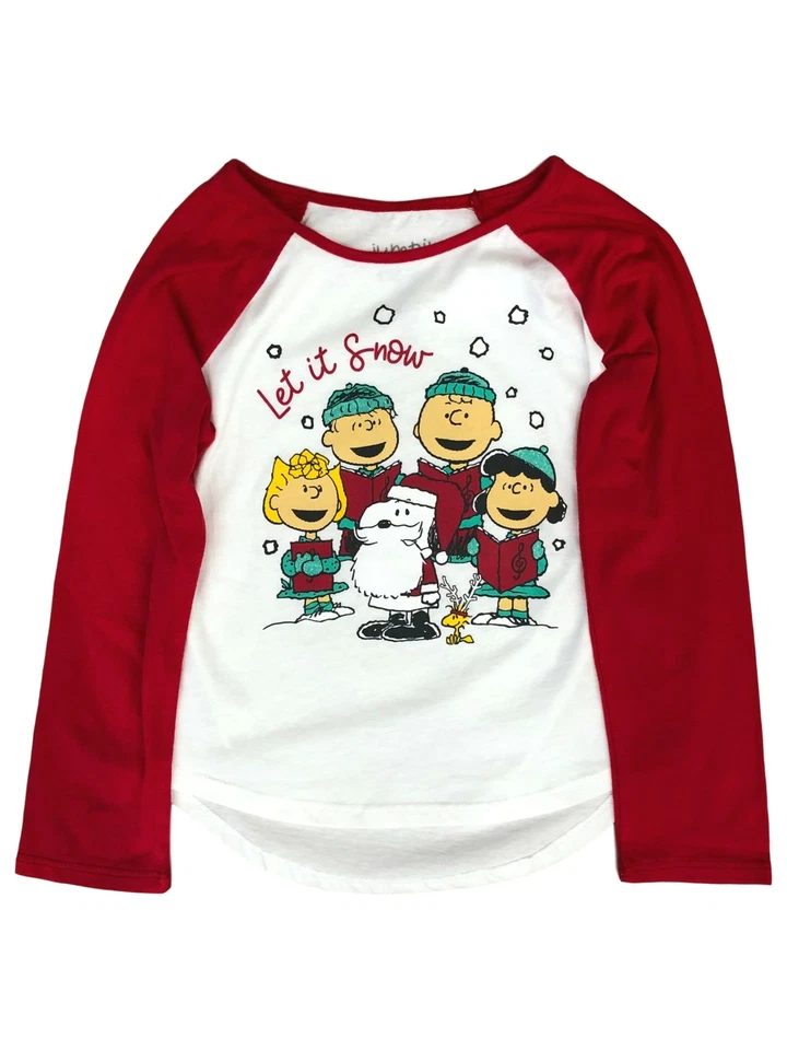 Peanuts Girls Long Sleeve Snoopy Christmas Holiday T-Shirt Let It Snow Tee - Image 1 of 1