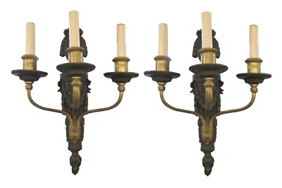 Pair of 1910s Louis XV Style Bronze 3 Arm Caldwell Wall Sconces - Image 1 of 4