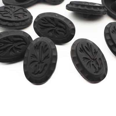 Lot (16) Czech vintage floral etched matte black oval glass buttons 23mm - Image 1 of 3