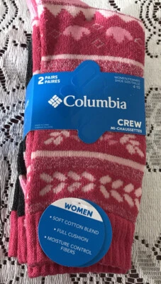 Calcetines Columbia Crew para mujer control de humedad talla 4-10 - 2 pares rosa/negro nuevos Foto 1 de 4