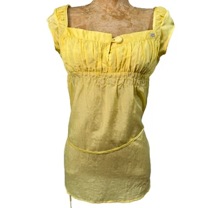 Miss Sixty Mary Top Womens Small Yellow Empire Waist Cotton Silk Y2K NWT Square - Picture 1 of 9