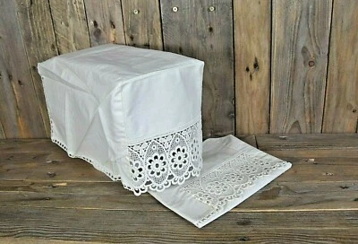 Par de gorras de algodón para muebles cuadrados sofá silla floral macramé encaje ribete crema Foto 1 de 4