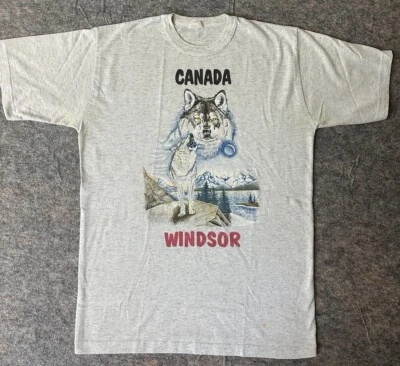 Camisa Windsor Canadá Adulto Talla Mediana Gris Naturaleza Animal Lobo De Colección Años 90 Foto 1 de 4