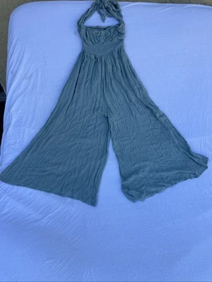 Mono Free People Halter Top Talla XS Pierna Ancha Sólido Verde/Azul Sin Mangas Foto 1 de 4