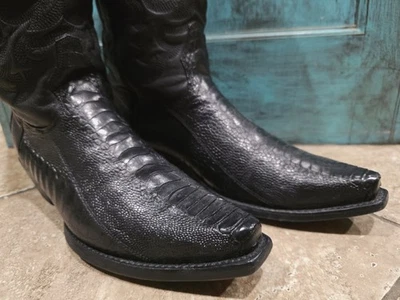 ⭐ Los Altos PIERNA DE AVESTRUZ PUNTA CORTA Talla 10.5 D (EE)* Negro con Botas de Pátina Roja ⭐ Foto 1 de 4