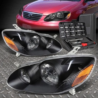 PARA 03-08 TOYOTA COROLLA CARCASA NEGRA ÁMBAR LATERAL REPUESTO FARO + JUEGO DE HERRAMIENTAS Foto 1 de 4