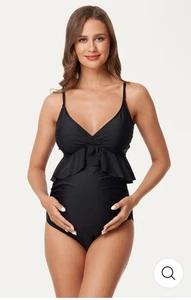 Traje de baño de maternidad de verano Mae cintura alta dos piezas con volantes dobladillo bikini talla grande - Imagen 1 de 6