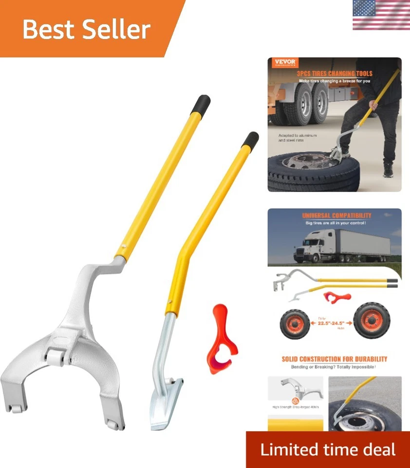 Herramienta de desmontaje de montaje de neumáticos de acero duradera de 22,5" a 24,5" con guardián de cuentas - amarillo Foto 1 de 4