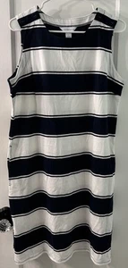 Liz Claiborne Women's Size Large Sleeveless Striped Dress Cotton Blue and White - Picture 1 of 5
