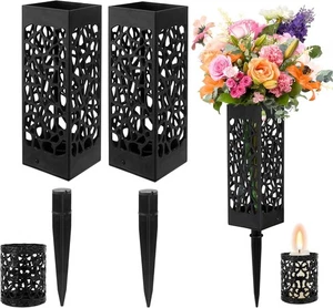 Paquete de 2 jarrones de plástico negro para cementerio con orificios de drenaje soporte para flores conmemorativas - Imagen 1 de 3