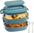 OITUGG 2 Layer Lunch Box - 1550ml Bento Box with Cutlery Set - 3 Compartments