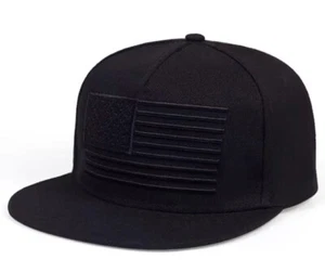American patch Flat Black Baseball Cap Hat men or women adjustable snap back - Picture 1 of 4