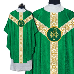 Traditional Gothic Chasuble with Embroidered Spiritual Motifs & Matching Stole - Picture 1 of 10