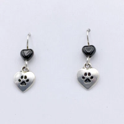  Pendientes colgantes de peltre y plata esterlina Love Heart My Dog-perros, caninos, patas, patas Foto 1 de 2
