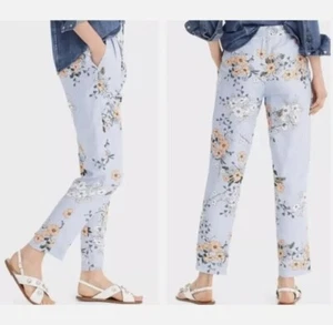 J. Crew High-Rise Crop Pants Garden Floral Light Blue with Pockets Size 10 - Picture 1 of 12