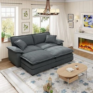 Deep Seat Sectional Cloud Sofa with 2 Ottomans & Pillows, Loveseat Modular Couch - Picture 1 of 9