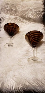 Hand Blown Martini Margarita Glass Brown Tan S Swirl Art Glass 6.5" Tall, 5"wide - Picture 1 of 7