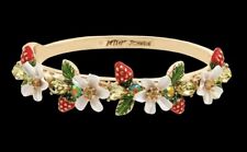 New Betsey Johnson Gold Tone Hinge Bangle With 3D Flowers & Strawberries