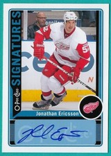 2012/13 O-Pee-Chee Signatures card #OPC-JE of Jonathan Ericsson of the Red Wings