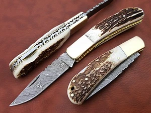 CUSTOM HAND MADE DAMASCUS STEEL FOLDING KNIFE 29. - Picture 1 of 8