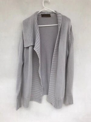 ☘️ Original Maggie T Cardigan Cotton Long Sleeve Knit Jacket Grey Size 1  16 - image 1 of 4