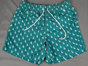 Polo Ralph Lauren Swim Trunks Mens Medium Green All Over Sail Boats Lined Multi - Picture 1 of 12