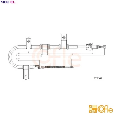 CABLE PULL PARKING BRAKE 17.2543 FOR HYUNDAI D4FA 1.5L G4EE 1.4L G4EA 1.3L 4cyl - Image 1 of 4