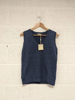 House of Bruar 100% Wool Vest Sleeveless Jumper Knit Denim Blue Size S - New - Image 1 of 4