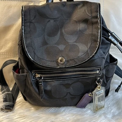 Coach Backpack Black Gold Glitter Floating Fob Rare! Signature C Canvas Kyra - Image 1 of 4
