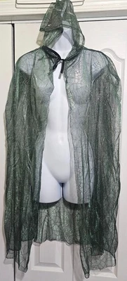 Halloween Adult Hooded Cape Green Sheer Sparkle Spiderweb Witch Costume Spider - Image 1 of 3