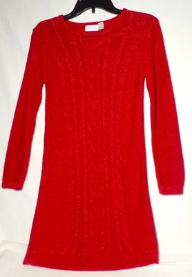 The Childrens Place 红色亮片套头毛衣连衣裙 10/12 码 — 第 1/4 张图片