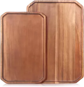 2 Pcs Large Wooden Platters Serving Trays Acacia Wood Charcuterie Platter for Fo - Picture 1 of 7
