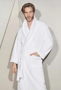 Yves Delorme B6315 White Unisex Etoile Cotton Blend Robe Size Large L - Picture 1 of 3