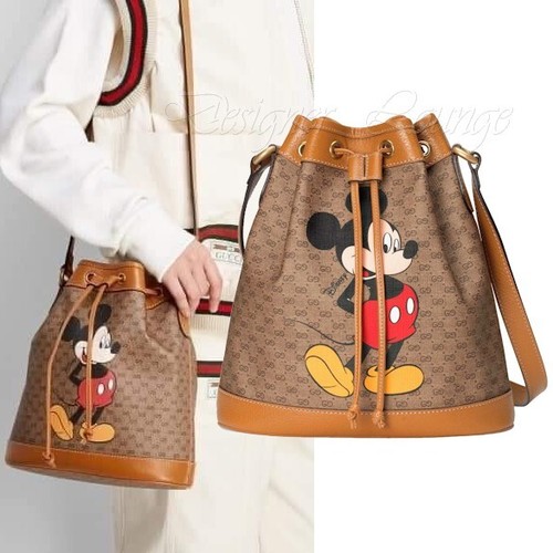 Borsa secchiello Gucci x Disney GG Supreme tela Topolino pelle con coulisse NUOVA