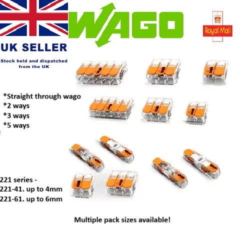 WAGO 221 Series Reusable Electrical Wire Cable Connectors Quick Lever Join 4-6mm - Image 1 of 1