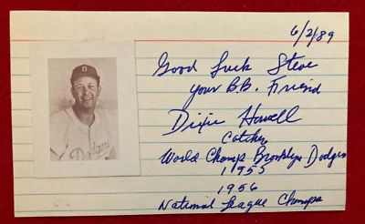 MILLARD DIXIE HOWELL Signed Autographed Index Card 1955 Brooklyn Dodgers d.1990 - Image 1 of 4