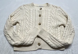 Reformation S Foret Organic Cotton Cable Knit Cropped Cardigan Pullover Ivory - Bild 1 von 11