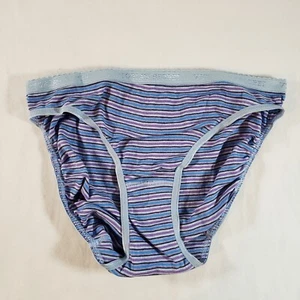 Victoria's Secret Signature Cotton Bikini Medium Blue Purple Stripe - Picture 1 of 3