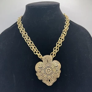 Barse Thailand Necklace Double Strand Heart Floral Brass Pendant Boho - Picture 1 of 9