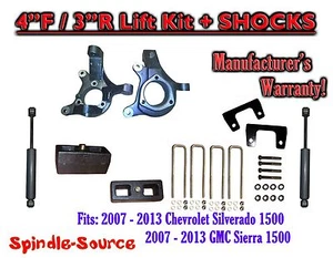 4" / 3"  Spindle LIFT KIT + SHOCKS FOR 07 - 16 Chevy Silverado GMC Sierra 1500 - Picture 1 of 2