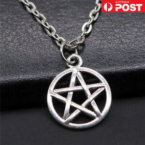 Pentagram Star Pendant Silver Necklace Men Religious Statement Wicca Chain Pagan