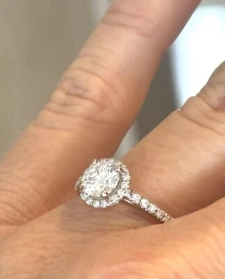 $5999 GIA 14K White Gold 1.16CT Brilliant Solitaire Diamond Halo Engagement Ring - Image 1 of 4