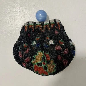 Vintage Beaded Purse Clutch Coin Purse Ball Closure Unique Gift - Picture 1 of 10